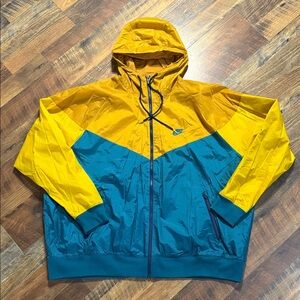 Nike Windrunner Jacket Yellow/Teal Hooded Zip XXL